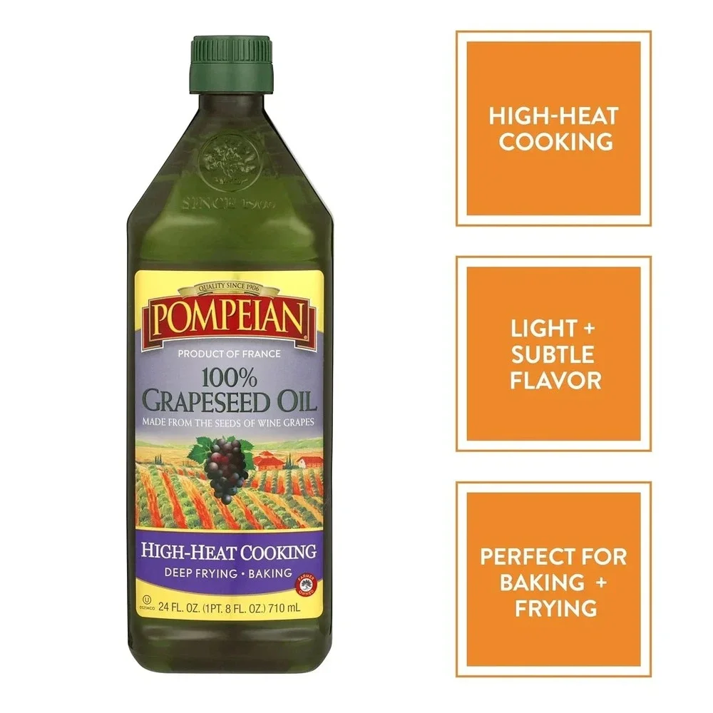 Pompeian 100% Grapeseed Oil for High-Heat Pack of 6 - 24oz Bottles - Exp 10/2027